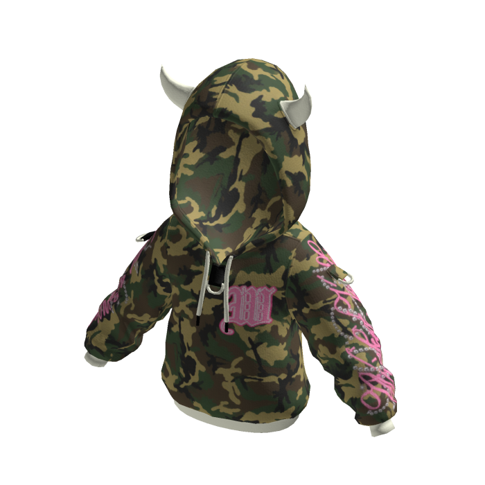 Horned Hoodie Hood Up Green Camo W