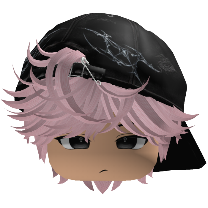 Cute Pink emo hair with a Y2K cap black