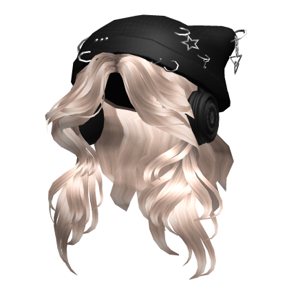 Platinum Curtain Bangs Y2K Cat Beanie & Headphones Roblox item