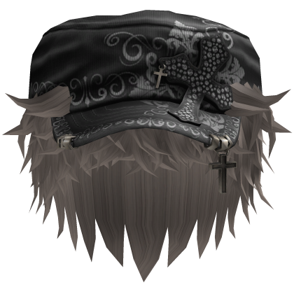 Ash Messy Anime Hair w/ Black Cadet Cap