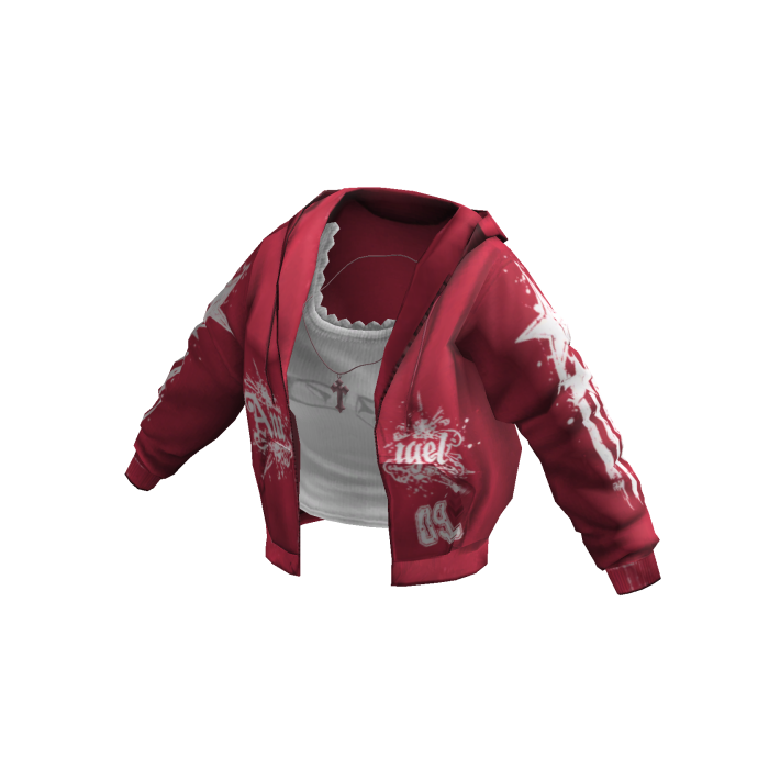 Red Y2K Zip-Up Hoodie with Tank Top