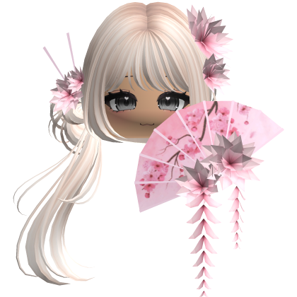 Side Ponytail w/ Cherry Blossoms & Fan