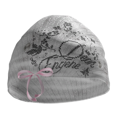 Coquette White Beanie w Pink Ribbon Roblox item