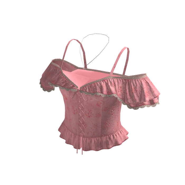 Cold Shoulder Top with Ruffle Hem (Pink)