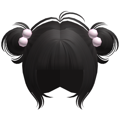 ♡ kawaii messy bun dark brown hair w pink clips Roblox item