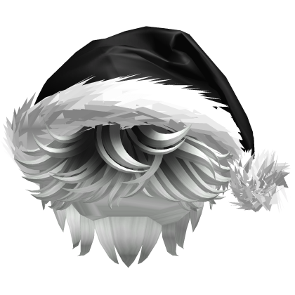 Messy Fluffy Black and White Hair a Santa Hat Y2k