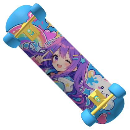 Cute Anime Skateboard - Blue Kawaii Pastel Chibi