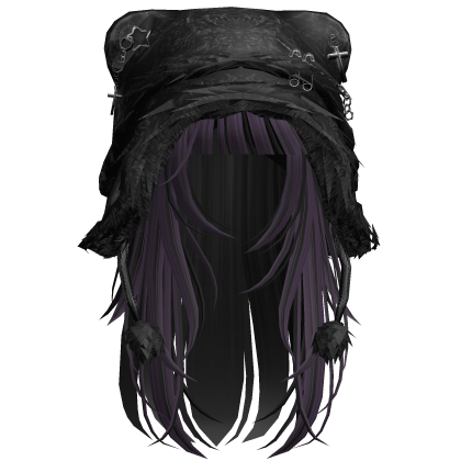 Purple&Black Wispy Long Hair W/ Fuzzy Bear Ushanka Roblox item