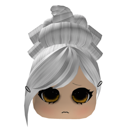 White Messy Bun Hair w/ Cute Sad Face Roblox item