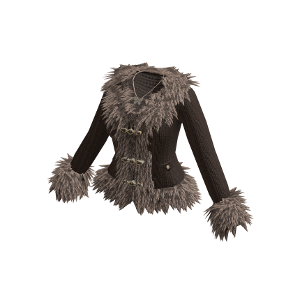 Fitted Jacket with Fluffy Trim (Brown)