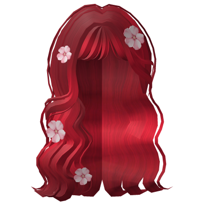 Cute Red Wavy Long Hair w/ Pink Flowers Roblox item