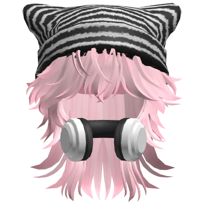Wolf Cut Hair w/ Y2K Headphones&Beanie - Pink | Roblox Item
