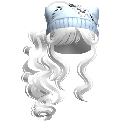 Blue Cat Beanie Y2K Curly Ponytail Hair White Roblox item
