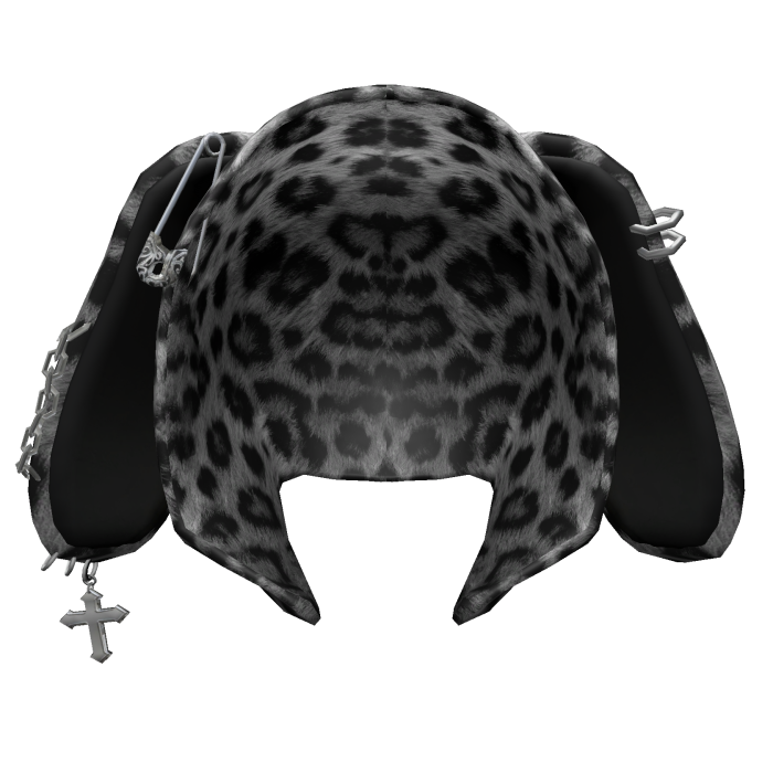 Grey Leopard Y2K Chained Bunny Hood