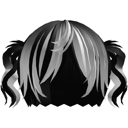 ‘’ (๑ — ‸ ҂)ゝcurly emo twin tails in black white Roblox item