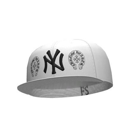 White NY Chrome Tilted Fitted Cap