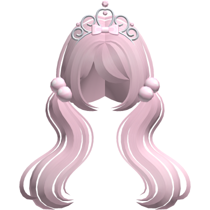♡ cute pink long wavy tiara pigtails Roblox item
