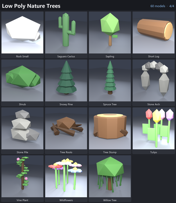 Low Poly Nature Trees Rocks Bushes Forest x60 preview 4