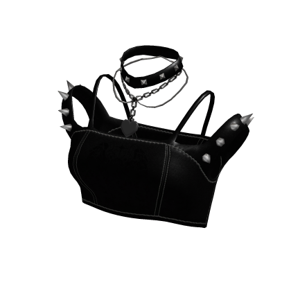 Black Punk Spiked Leather Crop Top[MetaMuse]