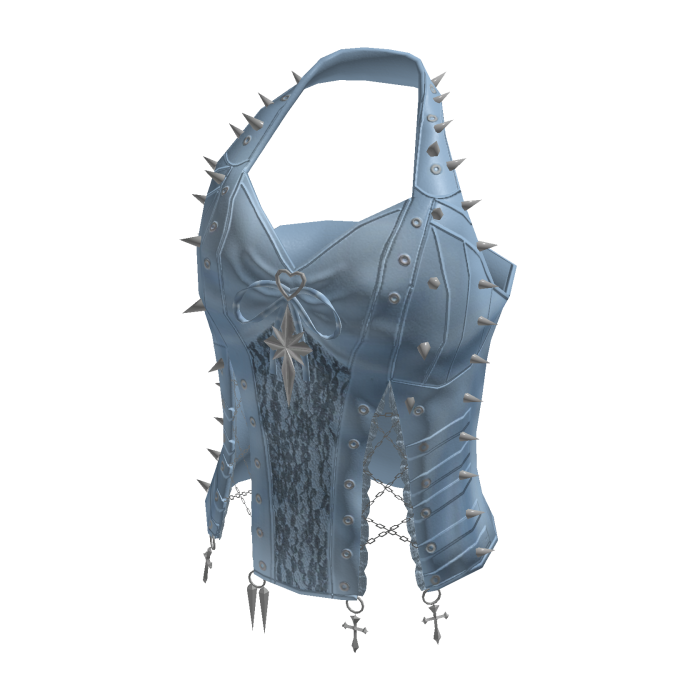 Halter Top with Stars and Front Tie (Light Blue)