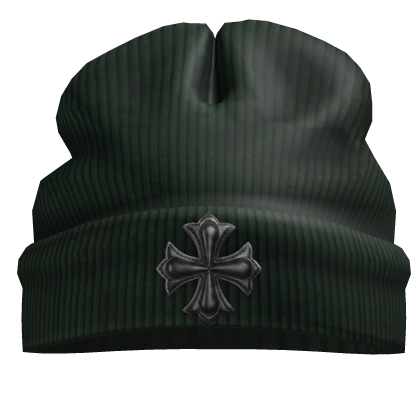 Worn in goth dark green beanie