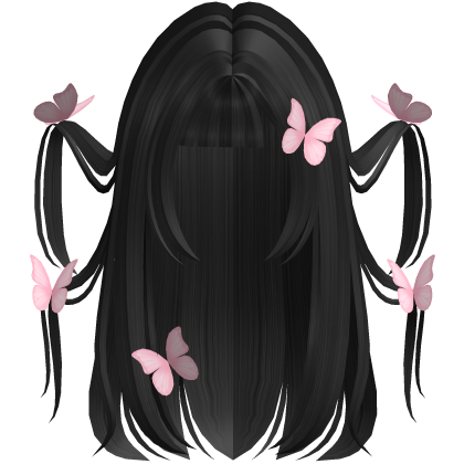 black fairytale windy pink butterflies dreamy hair Roblox item
