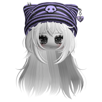Emo Kawaii Skull Beanie W/ Wolfcut White V4