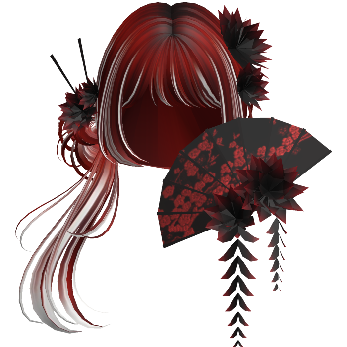 Side Ponytail w/ Cherry Blossoms & Fan