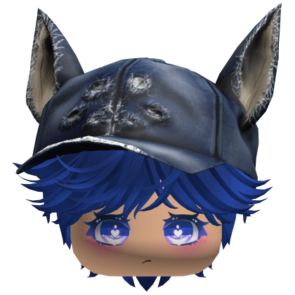 Cute Dark Blue hair with a Y2K cat hat anime