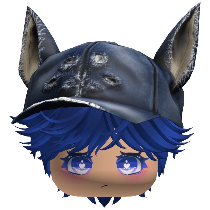 Cute Dark Blue hair with a Y2K cat hat anime