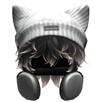 Messy Anime Hair w Headphones Beanie Black Blonde Roblox Item
