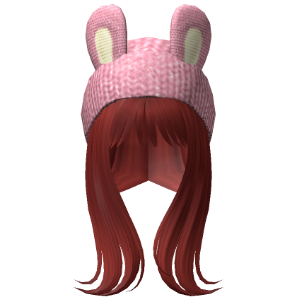 Roblox Item Long Over the Shoulder Hair /w Bunny Beanie(Red)