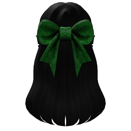 Long Half Up Christmas Hair w/ Green Bow (Black) - Roblox