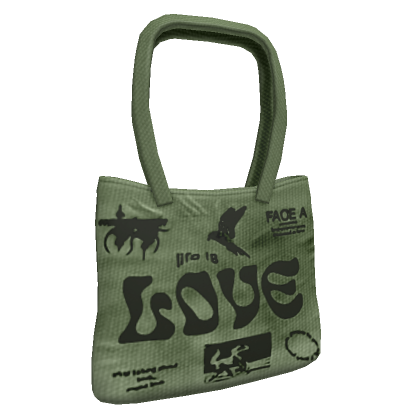 Roblox Item Y2K "LOVE" Shoulder Tote Bag in Green (3.0)