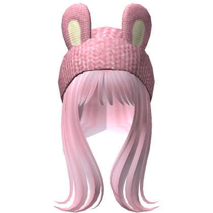 Roblox Item Long Over the Shoulder Hair /w Bunny Beanie(Pink)