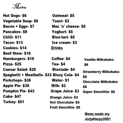 Bloxburg Cafe Menu Updated Roblox