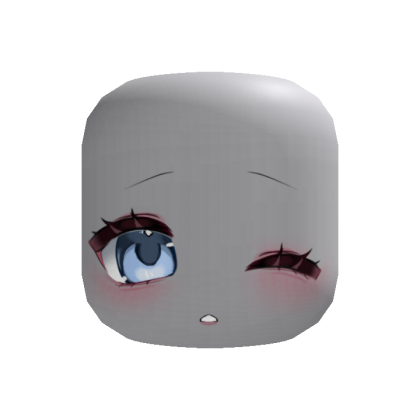 kawaii shy wink chibi anime face (blue)