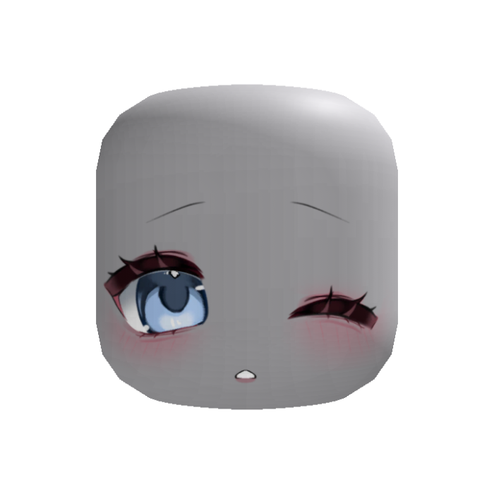 kawaii shy wink chibi anime face (blue)