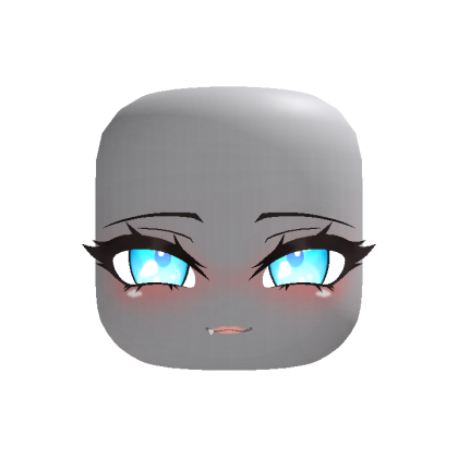 Chibi Blushing Cute Snaggle Tooth Cat Face - Blue