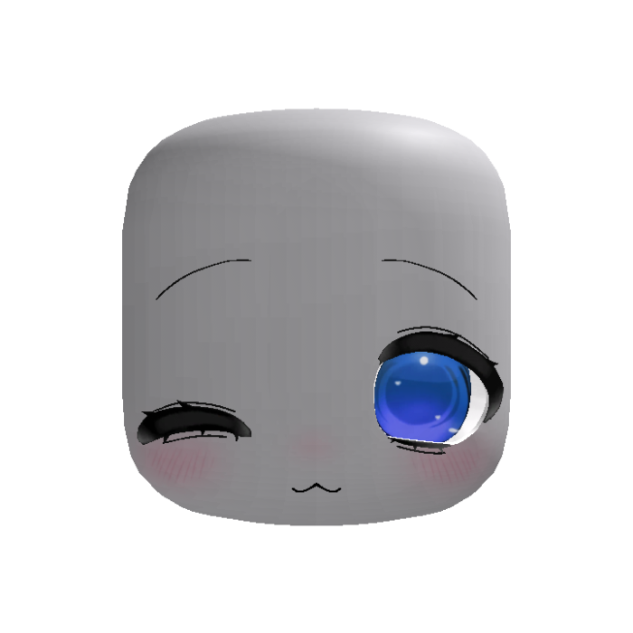 Blue Winking Kawaii Anime Doll Head w Big Eyes