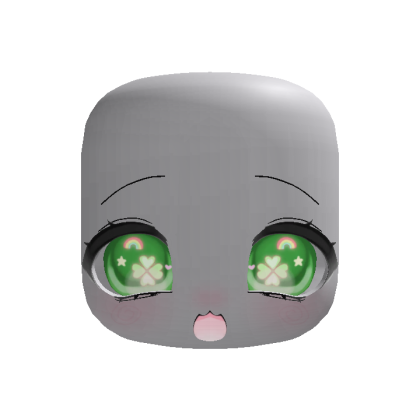 (Animated) Green Cute Chibi Excited Clover Face