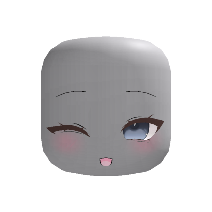 Blue Grey Kawaii Winky Blush Face - Dynamic Head