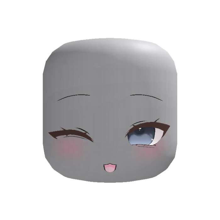 Blue Grey Kawaii Winky Blush Face - Dynamic Head