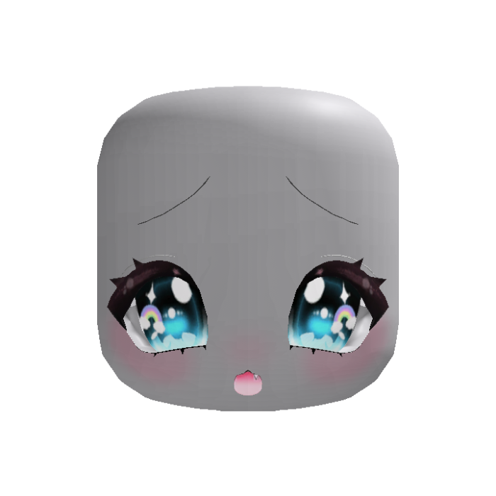 Rainbow Eyed Kawaii Cute Face in Blue