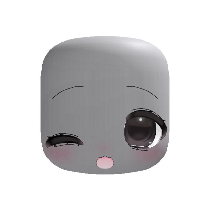 Brown Winking Kawaii Anime Doll Head w Cute Mouth