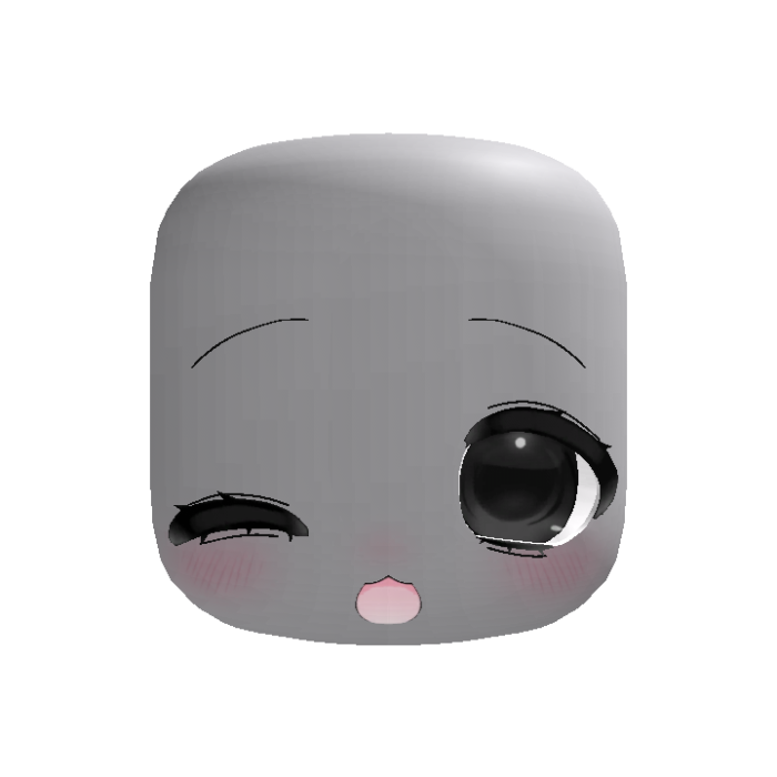 Black Winking Kawaii Anime Doll Head w Cute Mouth