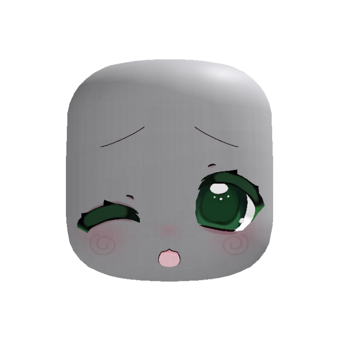 baby green winking soft doll face w/ swirly blush