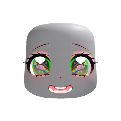 Happy Kawaii Tweencore Face in Green Cat Rainbow
