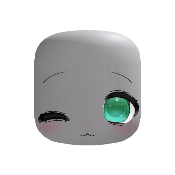 Green Winking Kawaii Anime Doll Head w Big Eyes