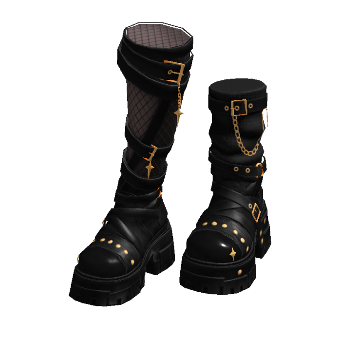 Black & Gold Chunky Emo Goth Asymmetrical Boots